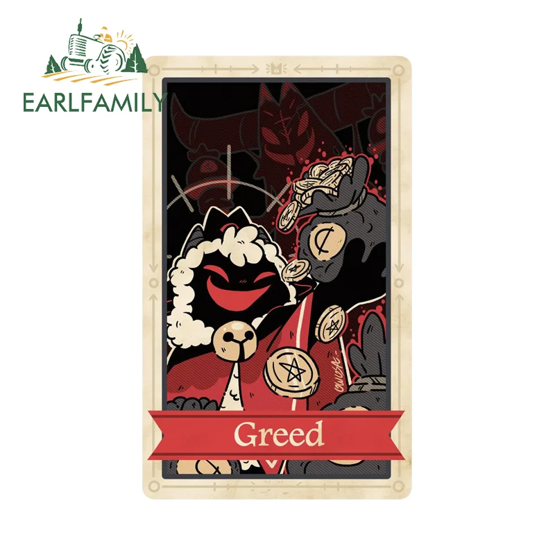 EARLFAMILY For Cute Cult Of The Lamb Card Style Car Stickers Cool Theme Of The Ten SINS Cartoon Decal Creative Car Goods