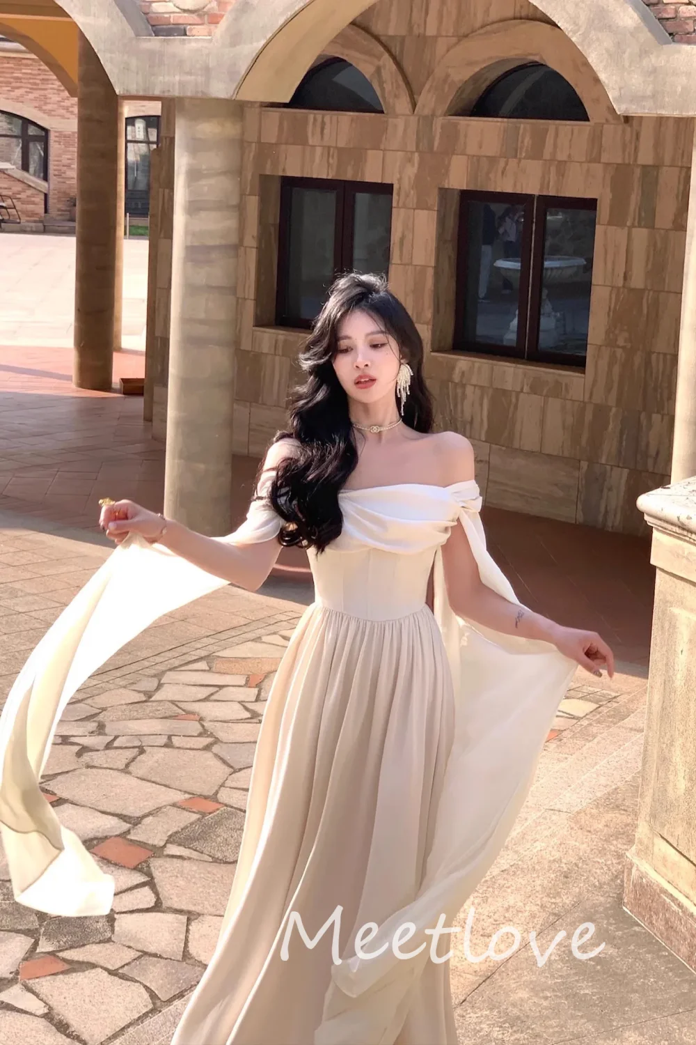 Meetlove 2024 Customized A-Line Off Shoulder Long Sleeves Elegant Wedding Guest Dress France Vintage Dresses Formal Prom Dress image 4