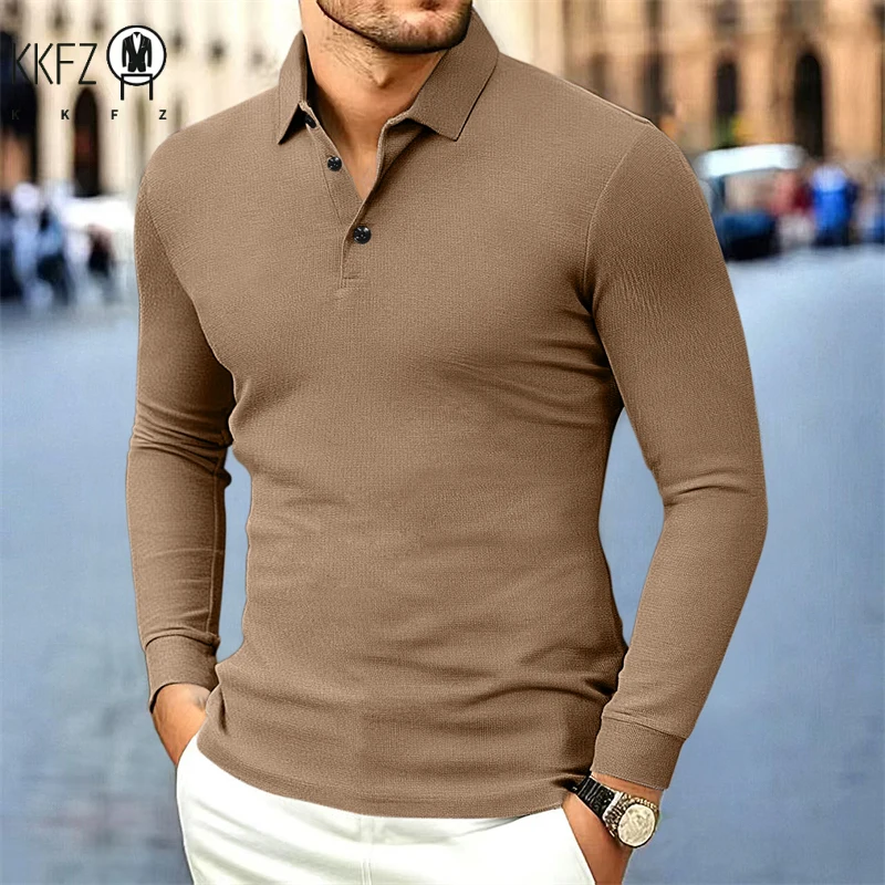 Herren Business Casual Langarmhemd Einfarbig Modisches, atmungsaktives, bequemes, vielseitiges Poloshirt