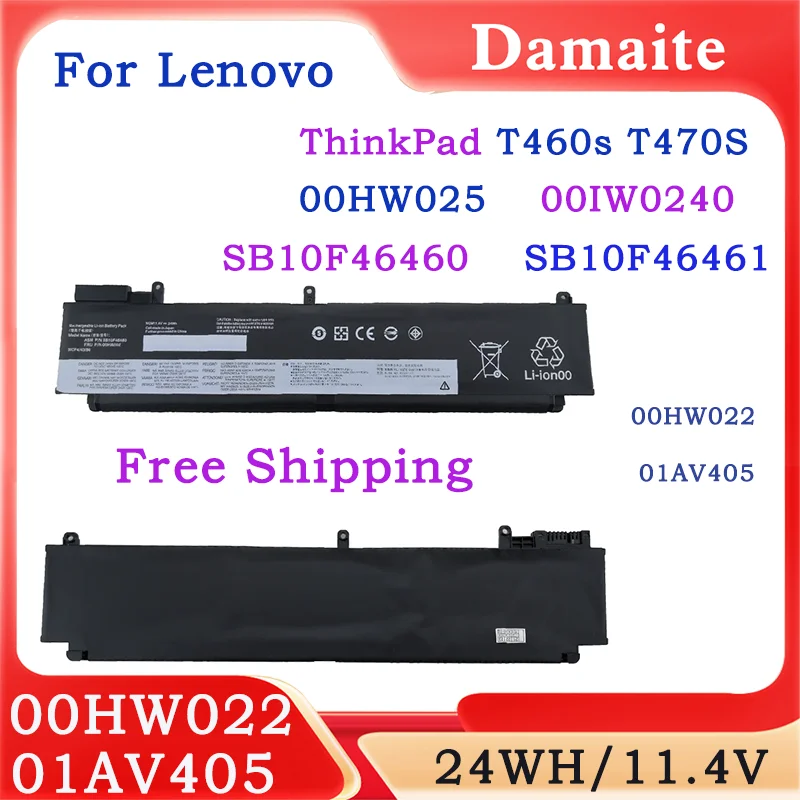 11.4V 24WH 01AV405 00HW022 Laptop Battery For Lenovo ThinkPad T460S T470S Series HW023 00HW024 00HW025 00HW038 01AV406 01AV462