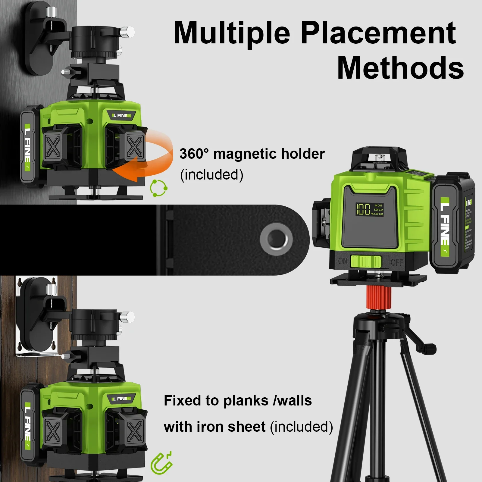 Lfine Nivel Laser 4D 16 Lines 360°Self-leveling Laser Levels withTripod and Suitcase Green Lines Professional Laser Level Tool