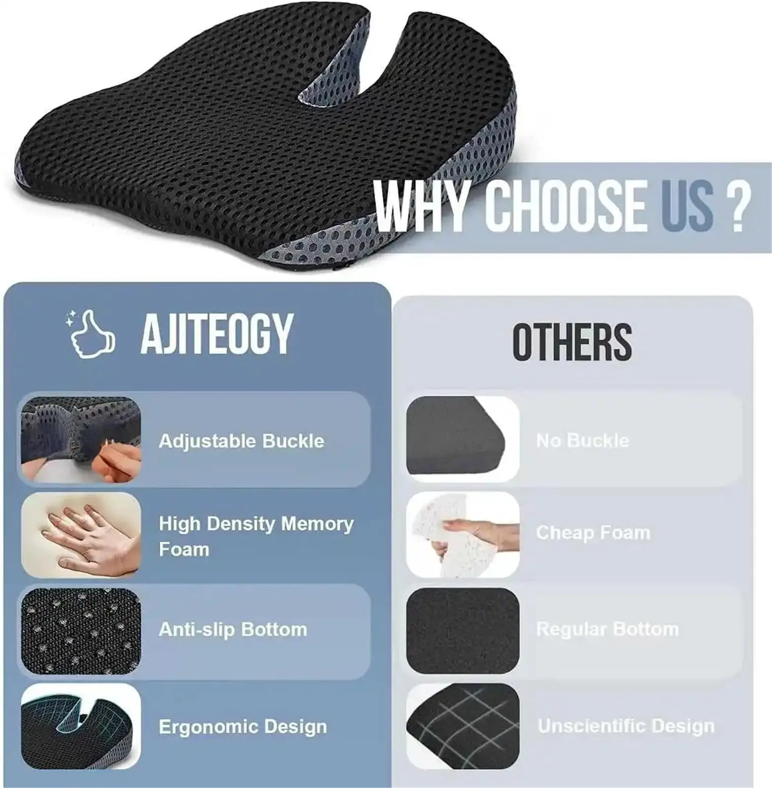 Car Seat Cushion, Auto Gel Infused Memory Foam Cushion for Driver Comfortable Driving Hip Pressure Relief Office Chair