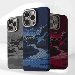 New magnetic Kevlar texture phone case for iPhone 16 15 14 13 Pro Max Snow mountain creek pattern For iPhone 15 14 13 Pro Max