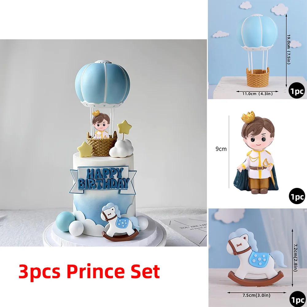 Décoration de gâteau Prince Prince pour garçon, avec ballon à Air chaud, décorations de gâteau troie pour réception-cadeau pour bébé, fournitures de fête d'anniversaire, conte de fées