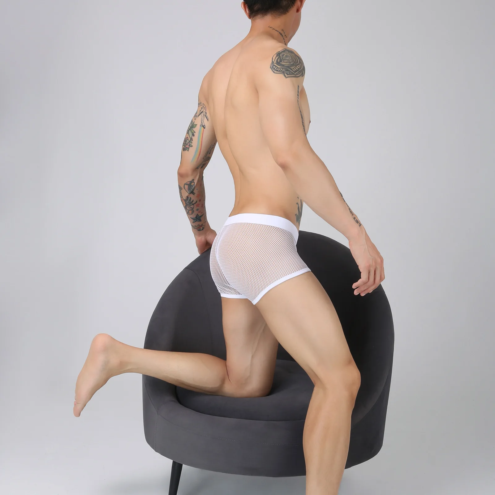 Mesh Boxers Men Transparent Underwear Man Cueca Sexy Boxer Shorts Hollow Lingerie Underpants Panties Trunks