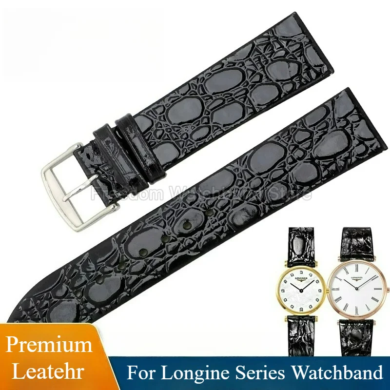 Original Style for Longines La Grande Classique L4.209 Elegant Presence Watchband Glossy Patent Leather Crocodile Grain Strap