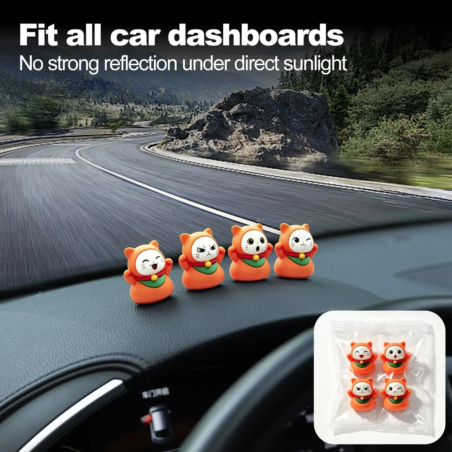 LCARS car-mounted cartoon cat figurine, car dashboard and screen decoration accessory, available in multiple colors to choose from