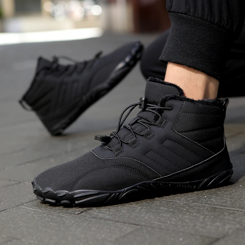 Winter Unisex Barefoot Running Shoes Rubber Camping Sneakers Waterproof Non‑Slip Breathable Warm Outdoor Walking Casual Shoes