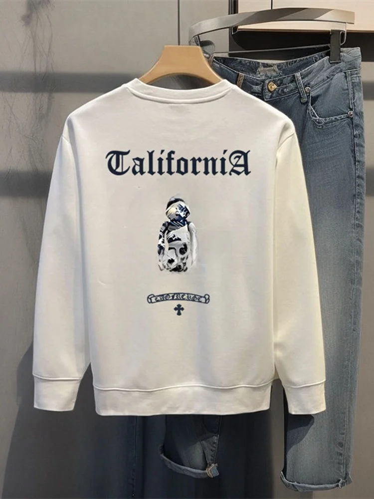 

Мужская толстовка с американским мультяшным принтом и флисовой подкладкой, осенне-зимняя новинка, модная брендовая одежда с длинным рукавом, пуловер