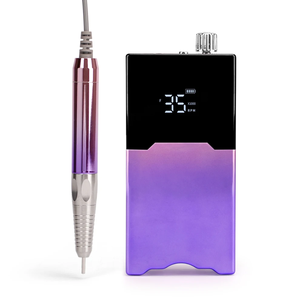 35000RPM Brushless Ultra-thin Gradient Color Portable Desktop Base Electric Nail Drill Cordless Manicure Wireless Irregular