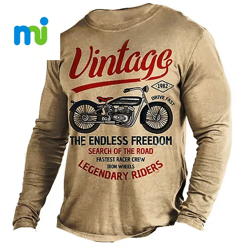 

Vintage Motorcycle 3D Print Autumn Men's O-Neck T-shirt Casual Long Sleeve Oversized T Shirts Fashion Tops Trend Men Clothing