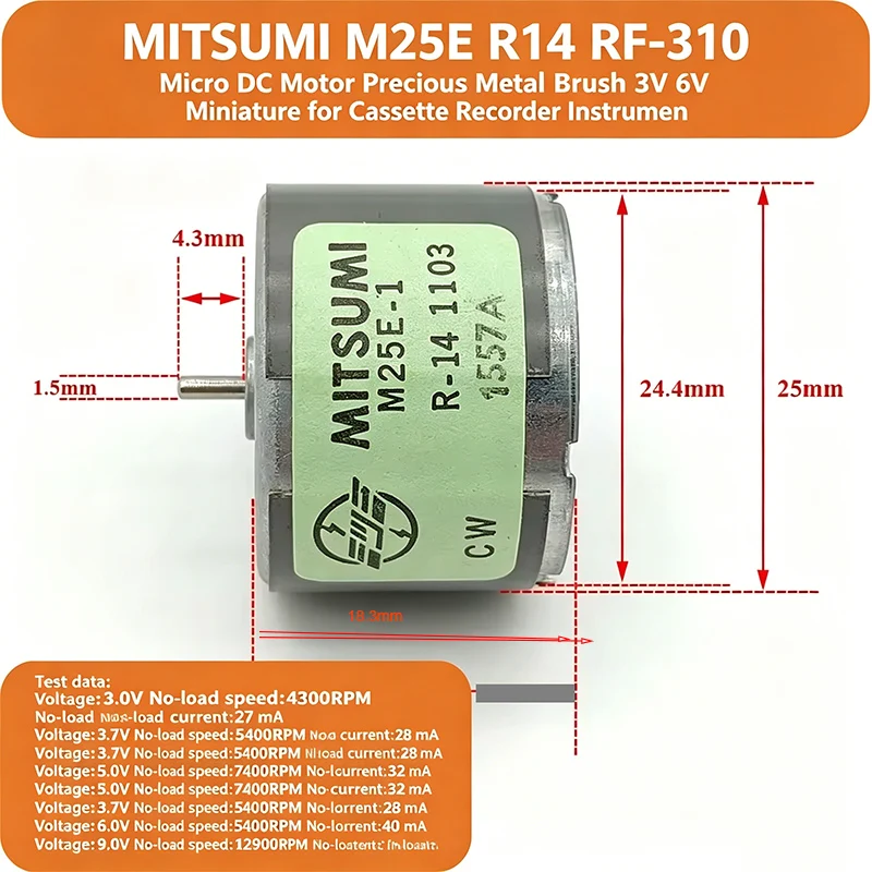 MITSUMI M25E-1 R-14 Mini 25mm Electric Motor DC 3V 5V 6V 9V 12900RPM Micro Round Spindle Motor Metal Brush DIY Hobby Toy Model