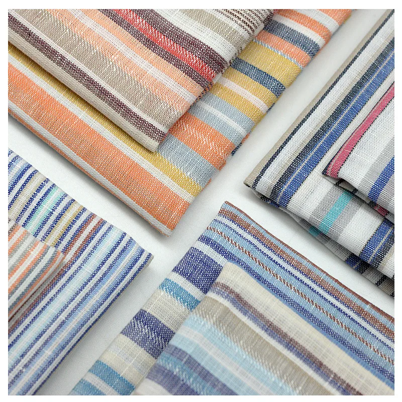 Cotton Linen Yarn Dyed Striped Plaid Woven Fabric For Sewing Shirt Blouse Dress Sold By The Meter