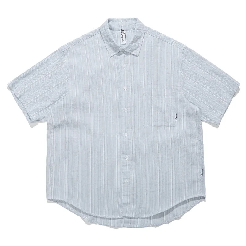 MAQVOB Free Shipping EU US Size Top Quality Striped Short Sleeve Shirt for Men Oversize Cotton Linen Vintage Casual Work Shirt