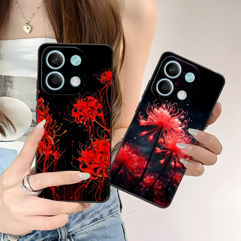 Red Spider Lily Color Mobile Cell Phone Case for Xiaomi POCO M6 M5 M4 M3 X6 X5 X4 X3 F6 F5 F4 F3 F2 C40 Pro GT 5G Black Cover