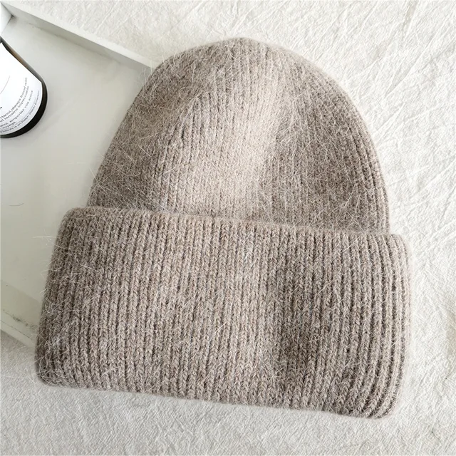 2024 Angora czapka zimowa dla kobiet futro królika puszyste czapki z dzianiny czapka Bonnet kobiece miękkie ciepłe czapki narciarskie Skullies