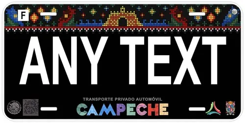 Placas de matrícula de coche novedosas personalizadas Campeche Mexico en negro, cualquier texto