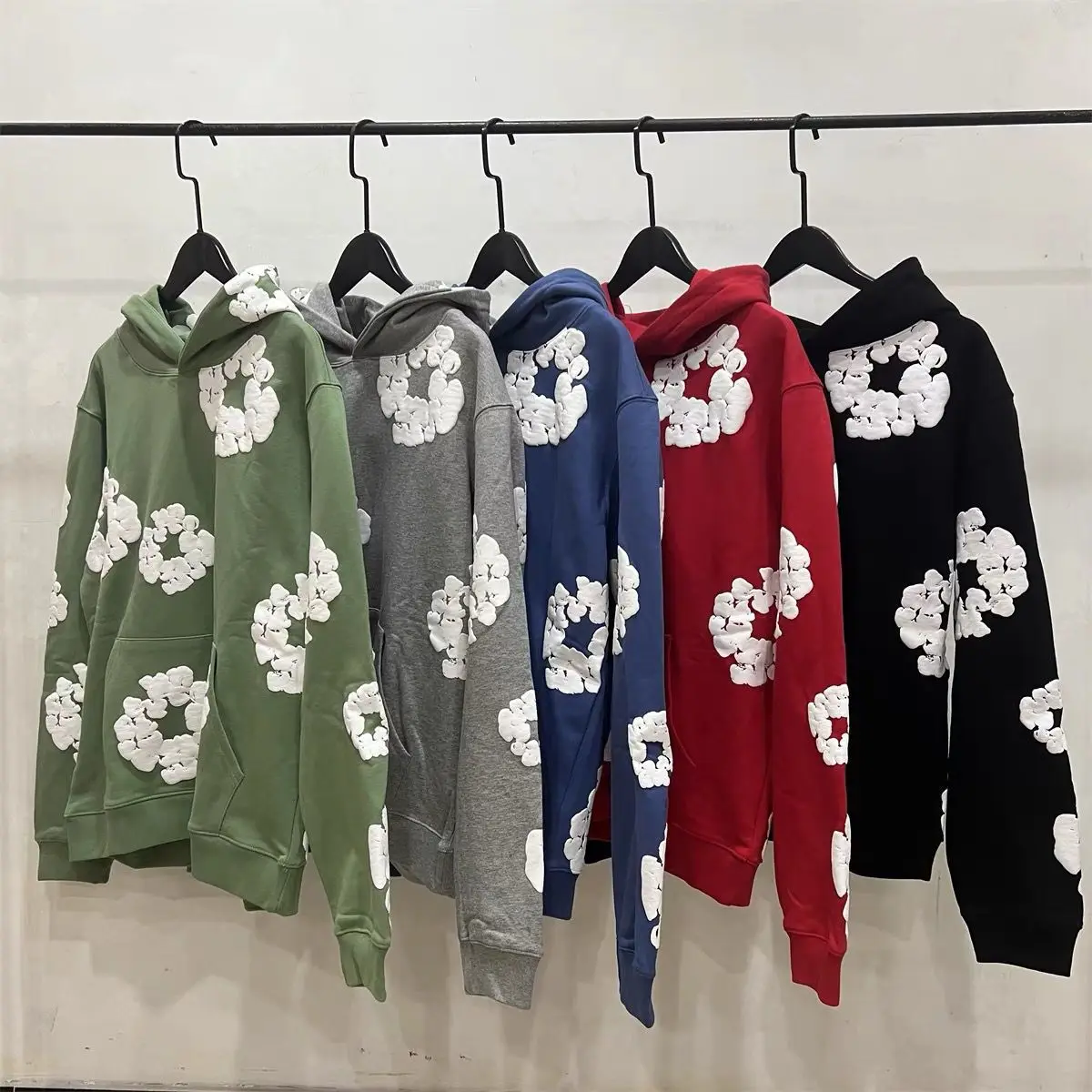 Fahion Flower New Men's and Women's Same Foam Printing High Street Loose Hooded Sweater with Casual Sweatpants Set