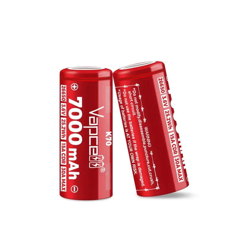 بطارية Vapcell K70 26650 الأصلية 7000mAh CDR 15A Max 30A قدرة عالية 26650 خلية بطارية ليثيوم أيون قابلة للشحن