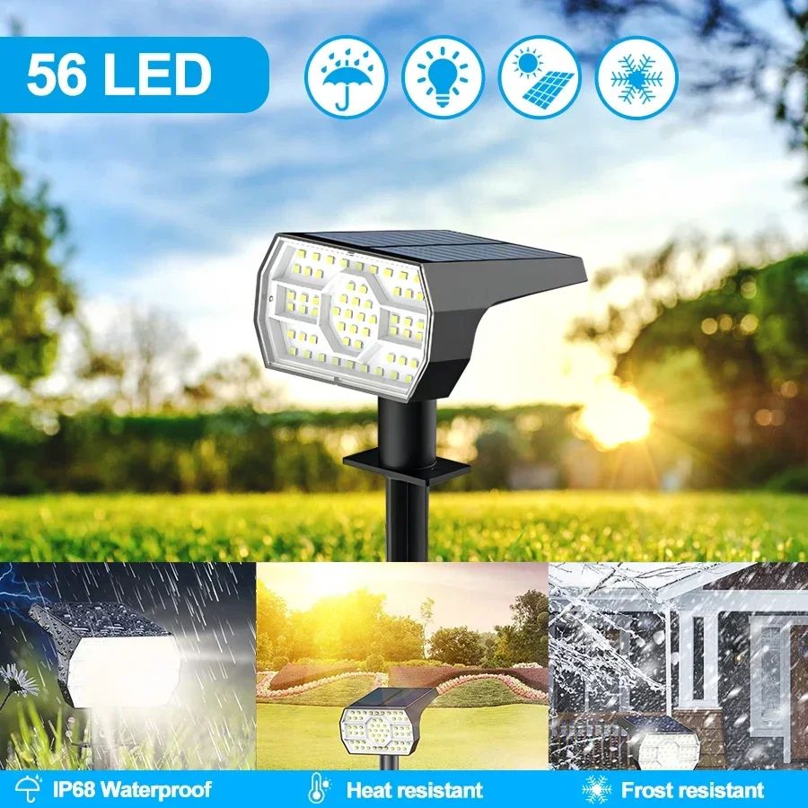 Solar Spot Lights Outdoor IP65 Waterproof 56LED 2-in-1 Solar Landscaping Spotlights 3 Lighting Modes Solar Powered Garden Flood