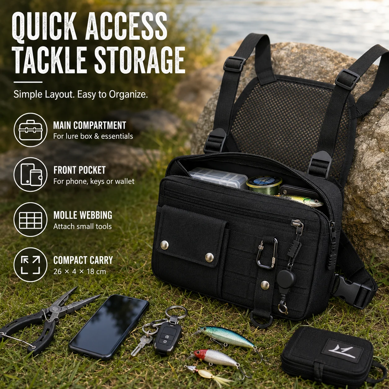 Tactical Fishing Chest Bag MOLLE Lure Tackle Bag Fly Fishing Fanny Pack Outdoor Camping Hiking