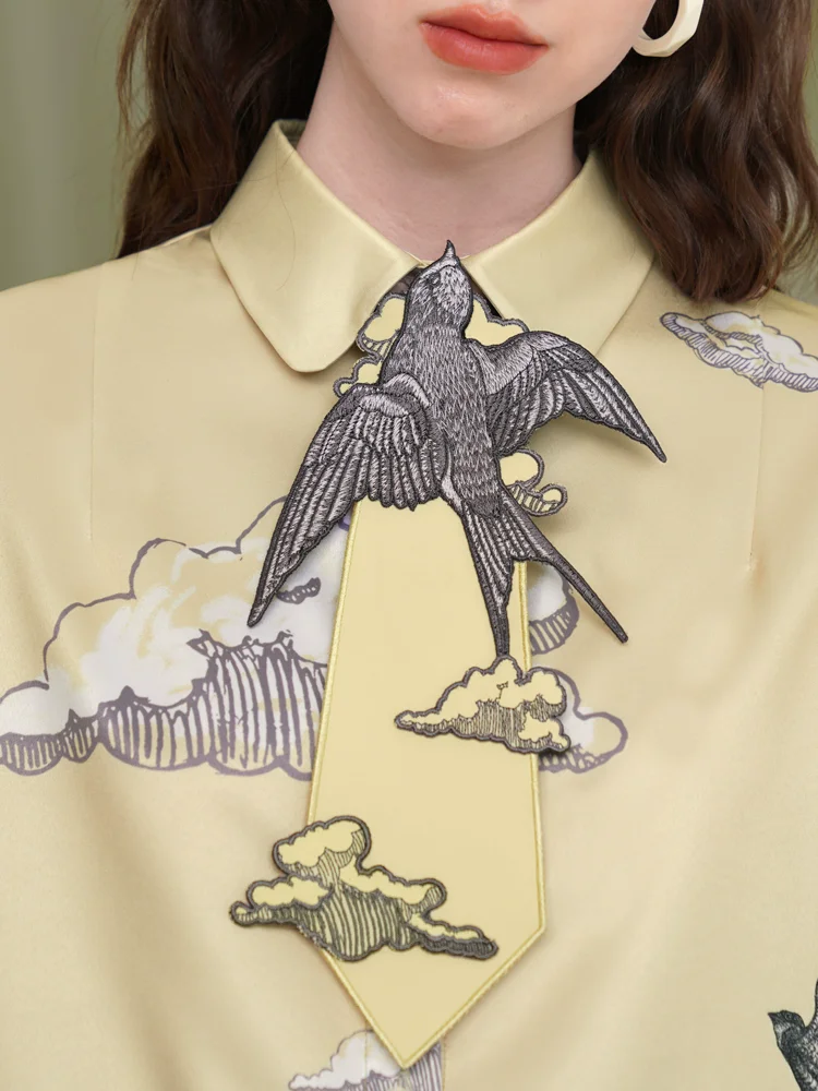 Original Design Women Vintage Flying Bird Embroidered Neck Tie