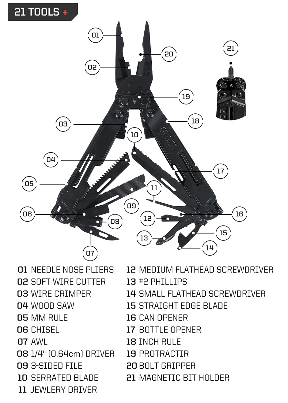 SOG 21-in-1 Professionelles Multitool mit Säge, Schraubendreher-Sets, Klappmesser, EDC Multifunktionszange, Handwerkzeuge, Taktische Ausrüstung – Detail 5