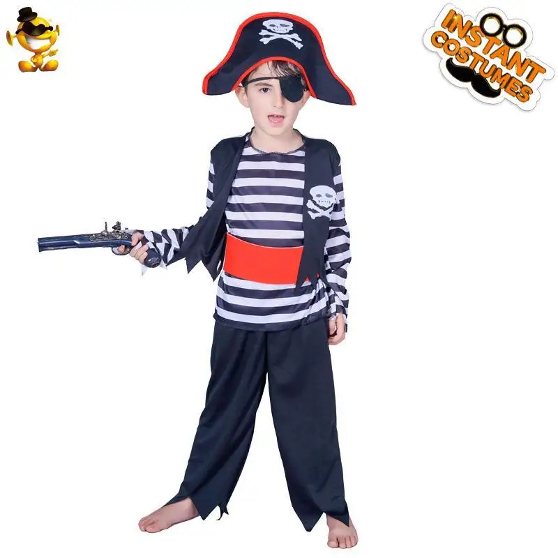 الأطفال M شريط القراصنة زي حفلة تنكرية مرحلة الأداء loween تأثيري الزي الأولاد منقوشة الكابتن جا البدلة