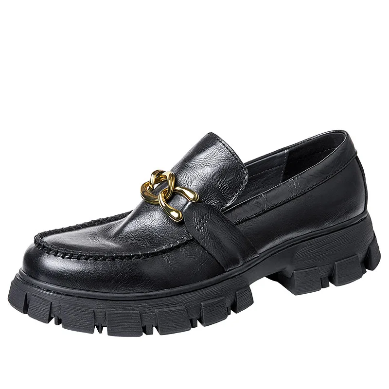 

New Style Genuine Leather Casual Men's Shoes Luxury Fashion Flat Metal Chain Handmade Shoes Loafers Banquet Men's Dating Shoes