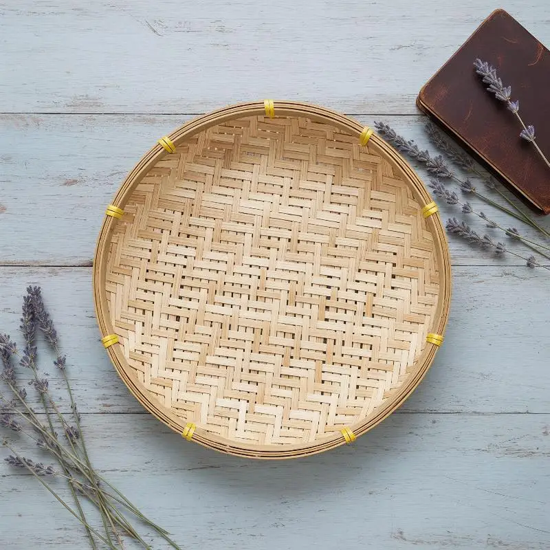 NEW Handwoven Natural Bamboo Tray Sturdy Eco Friendly Serving Platter For Food Storage And Rustic Home Tabletop Decor Daily Use