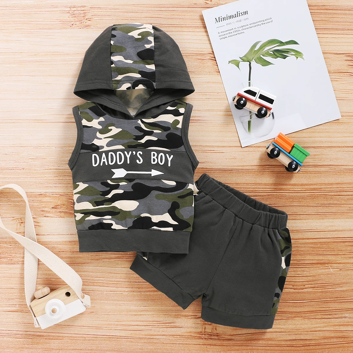 Newborn Baby Boy Clothing Set Camouflage Hooded Vest+Shorts 2pcs Clothing Cool Infant Boy Summer Outfits for 0-18 Months