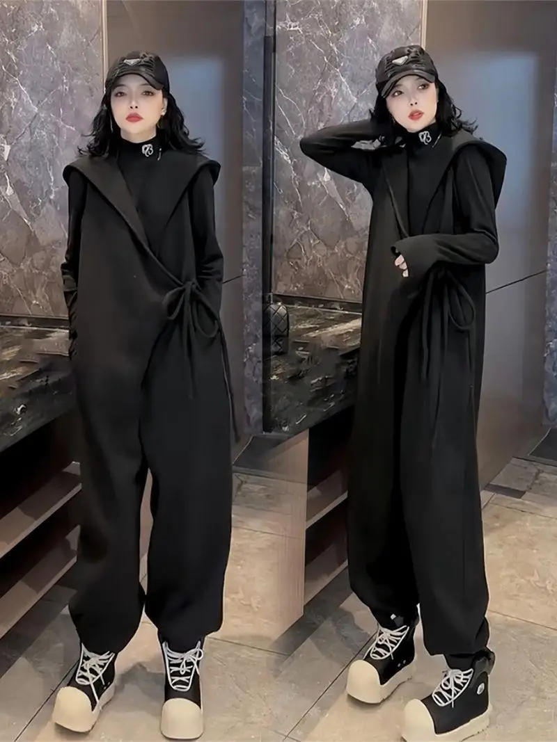 Faionable Belted Slim Fit Fce Lined Svel Jumpsuit Women's Autumn Winter High Waist Trousers Ensemble Design Sensation