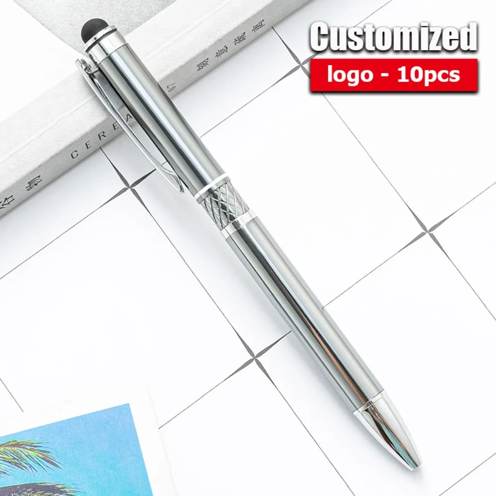 

10/20/30/50/100pcs Wholesale Touchscreen Ball Pens Customized Logo Name Silver Metal Ballpoint Pen High Quality Gift Pens