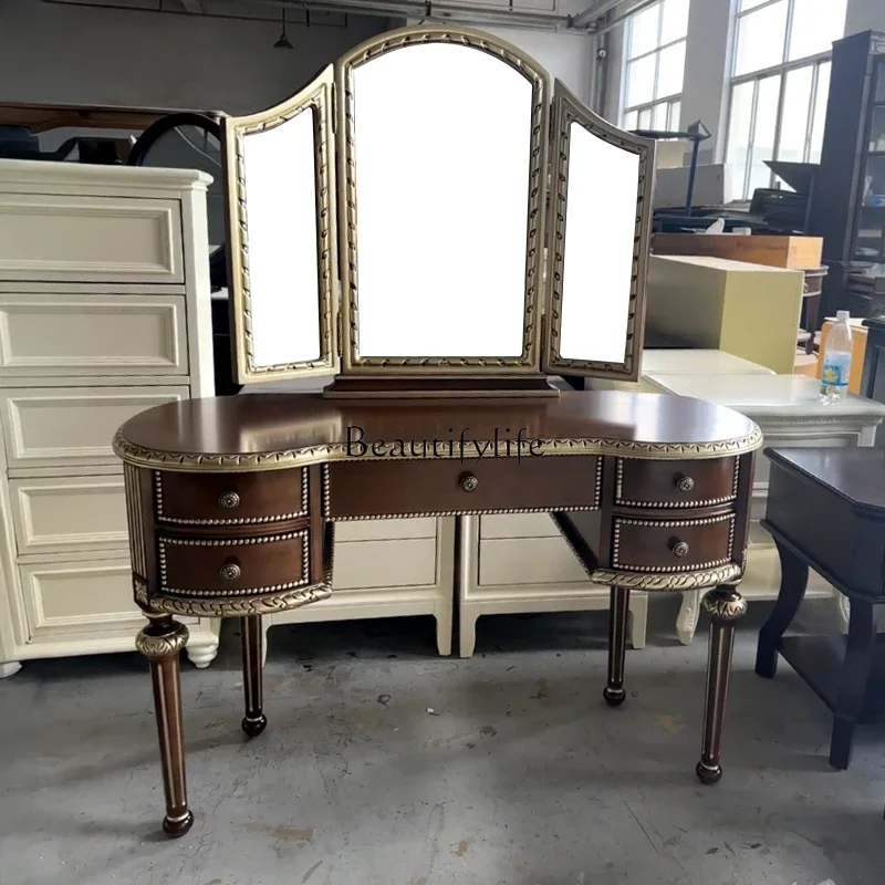 طاولة مكياج فاخرة لغرفة النوم مصنوعة من الخشب الصلب على الطراز الفرنسي #5