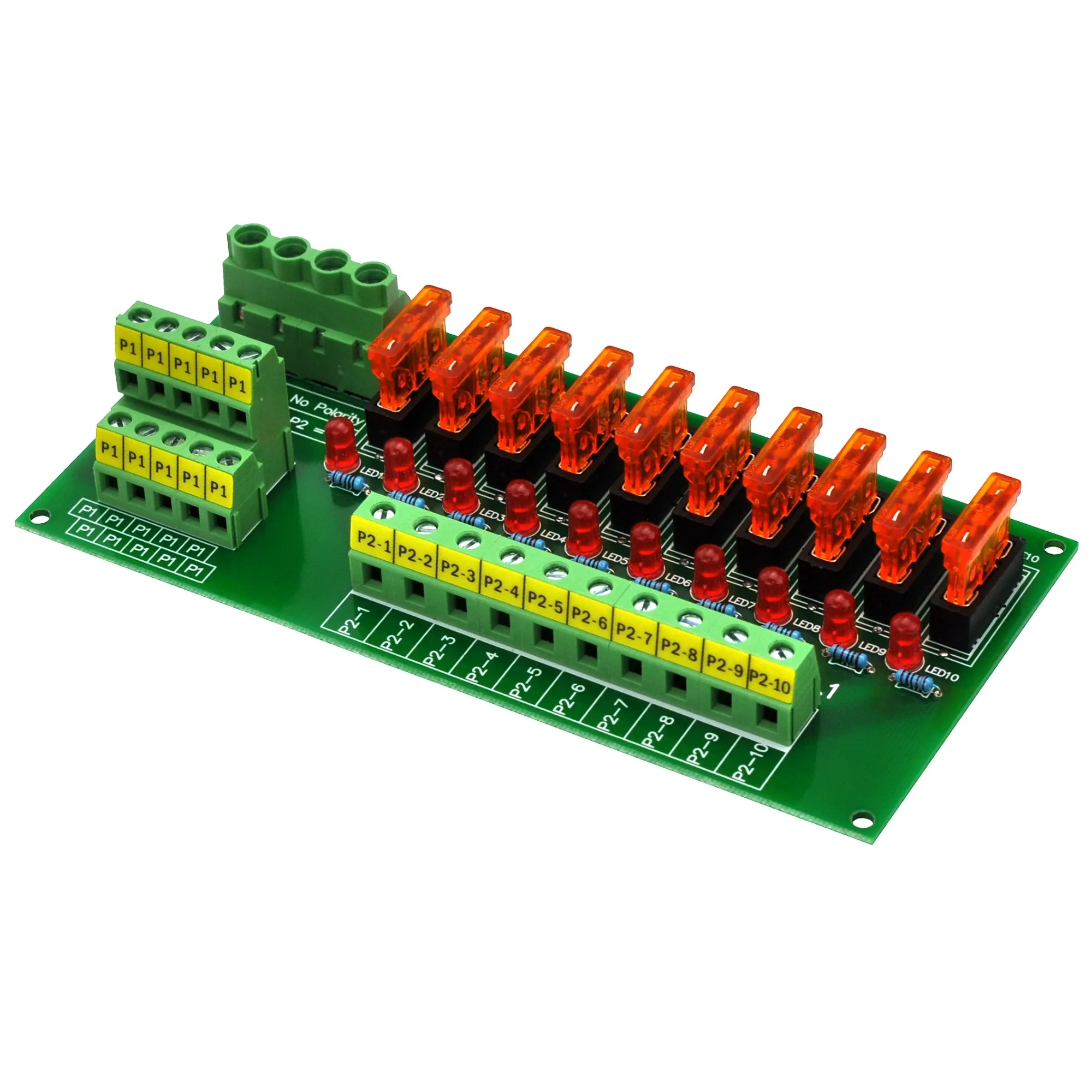 Panel Mount 10 Position Power Distribution Fuse Module Board, For AC/DC 5~32V.