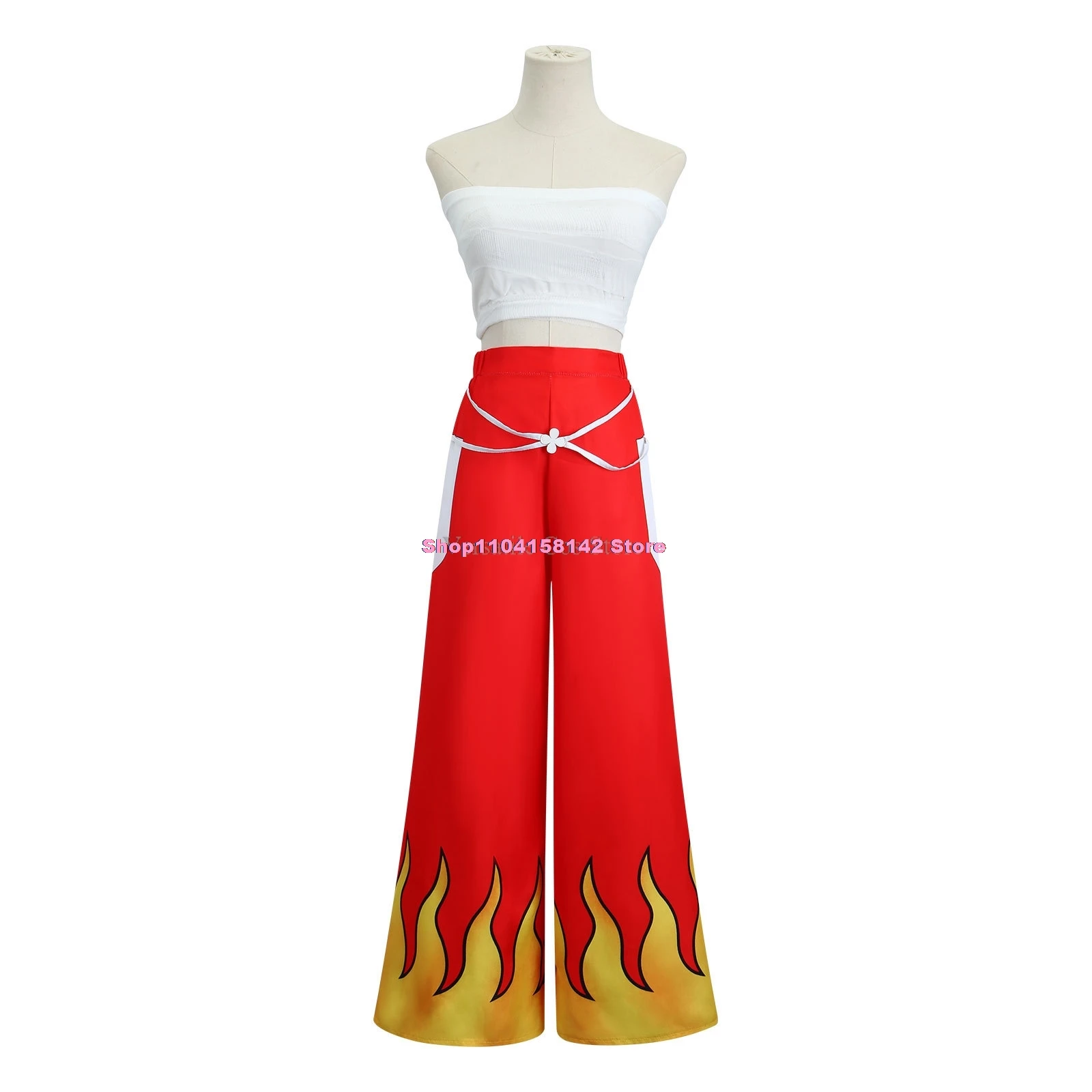 Anime Cosplay Women Japanese Anime Role Erza Scarlet Costume Pants White Tube Tops Red Cool Set Dark Blue Tail Tattoo Sticker