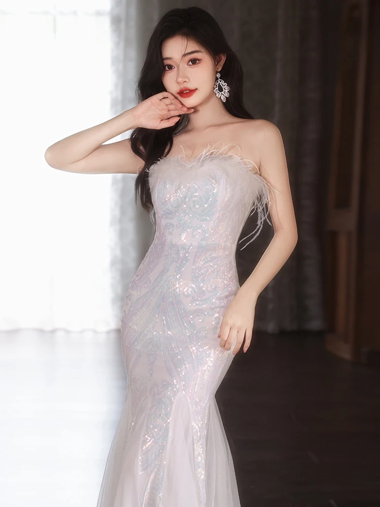 

Ele Evening Gown Women's New 2026 Heavy Work Feathers High End Personali Beautiful Ball Year End Par Fi Tail Skirt