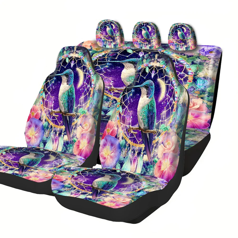 2-5 Seat Set Car Seat Covers Stunning Hummingbird Pattern Premium Polyester Fabric Universal Fit For Truck SUV Off-Road Car Fest