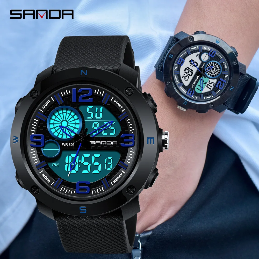 SANDA New Student Electronic Watch Timing Alarm Clock Sports Multifunctional Waterproof LED Men's Electronic Watch Gifts