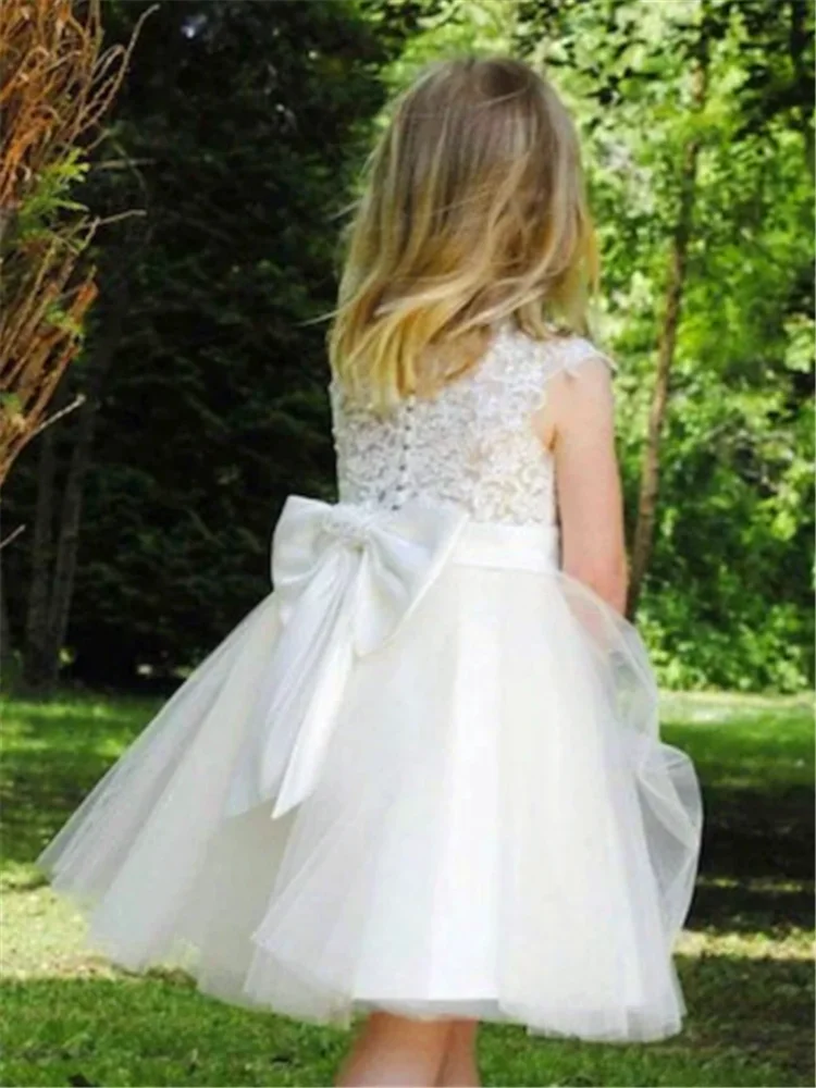 Lovely White Sleeveless Tulle Lace Printing Flower Girl Dress Princess Ball First Communion Dresses Surprise Birthday Present