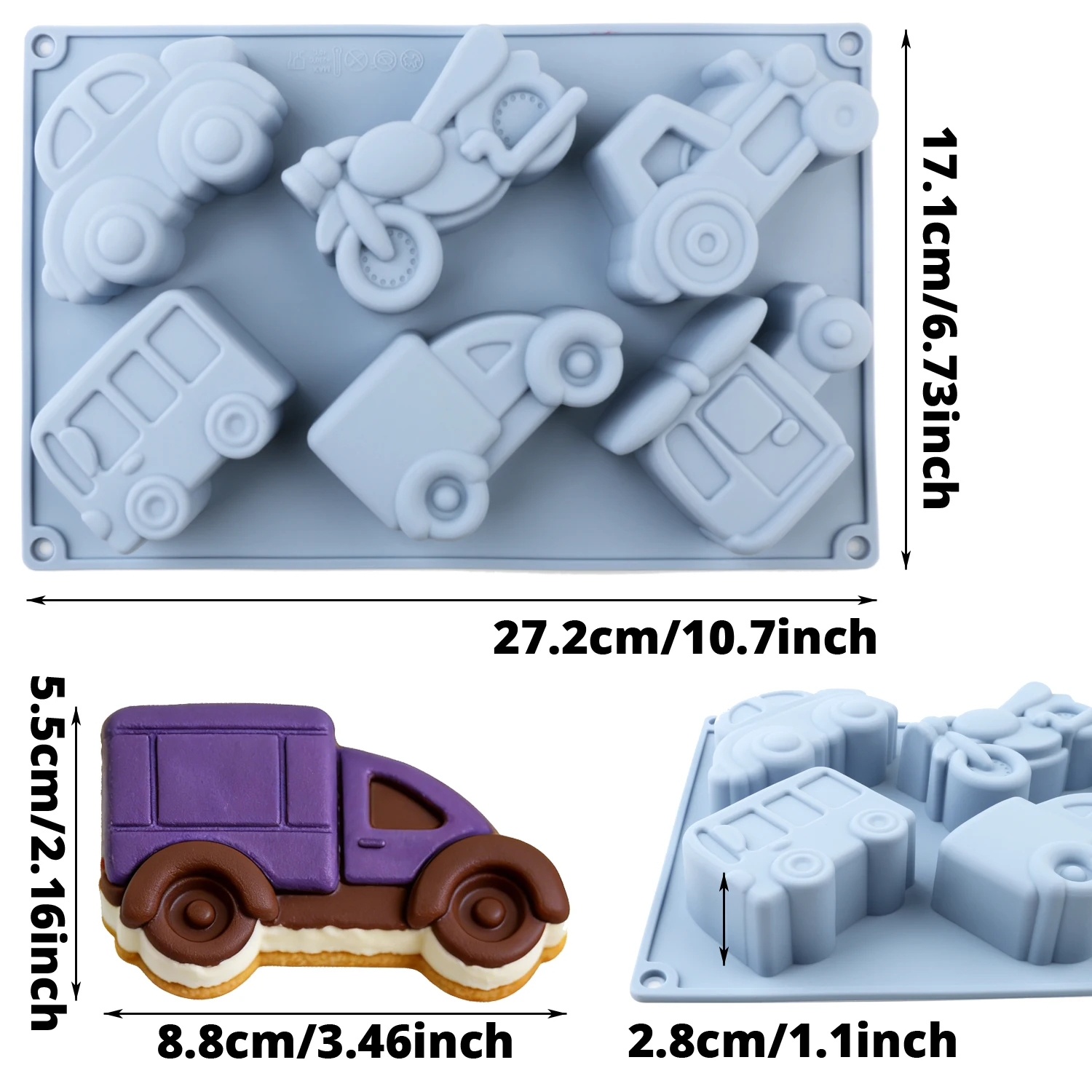 1 Silikon-Kuchenform mit 6 Verschiedenen Auto- und LKW-Designs, DIY-Backform, Kuchen-Schokoladen-Backblech, Motorrad-Rennsport Handgemachte Seifenform – Detail 5