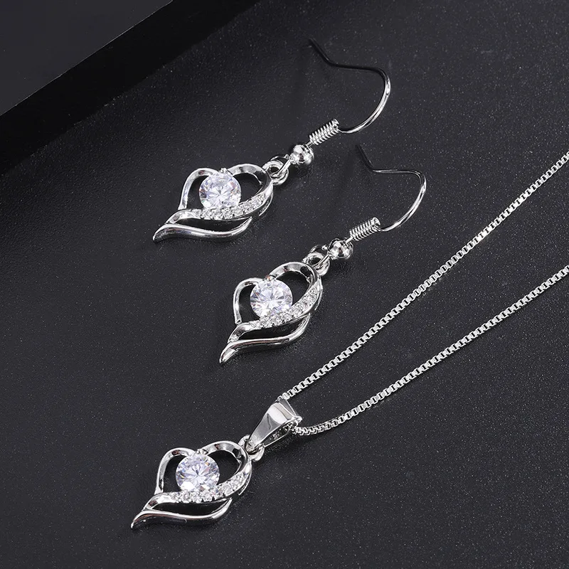 

Inlaid White Zircon Heart Earrings European and American Retro Fashion Multi-Piece Set Alloy Pendant Earrings
