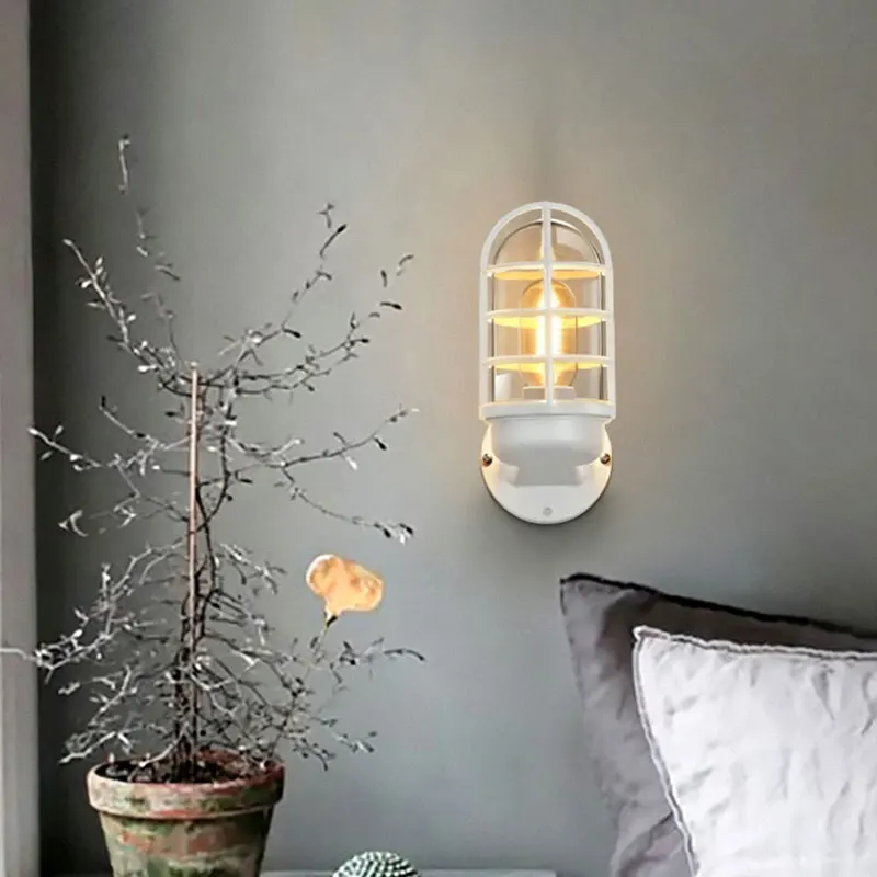 Macaron Nordic Creative Stairs Corridor Balcony Bar Wall Light American Industrial Style Iron Art Outdoor Waterproof Wall Lamp