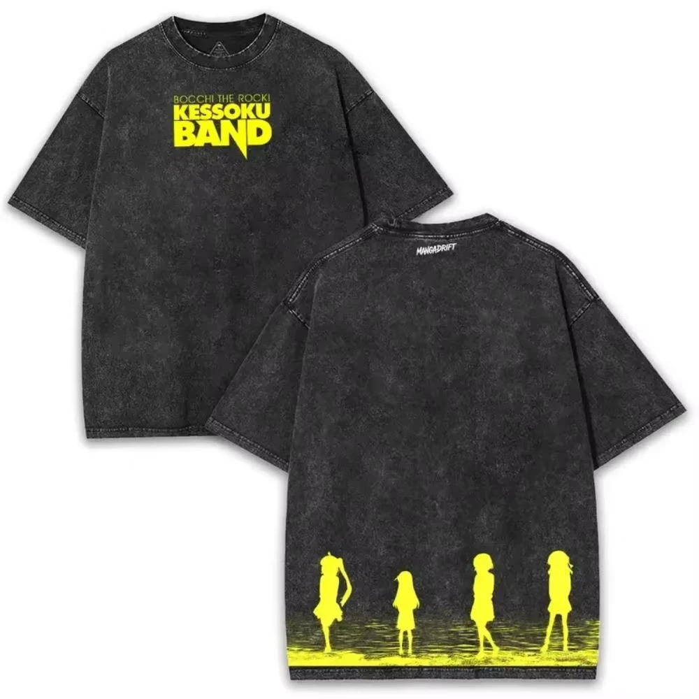Hot Sale BOCCHI THE ROCK Graphic Print T-shirt Men Women Vintage Washed O-neck Cotton Summer New Tee Loose Casual Oversized Top