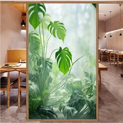 Tropical Leaves Electrostatic Privacy Window Film, Adhesive Glass Sticker, Anti UV, Heat Resistant, Household Door Sticker