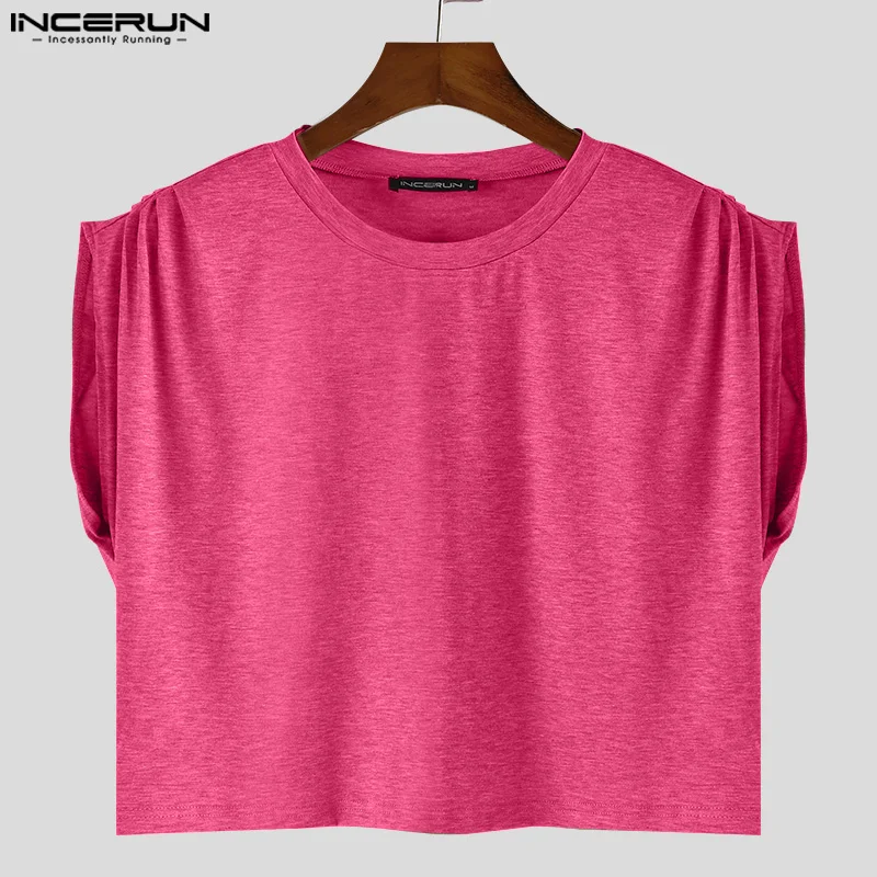 INCERUN 2024 Men Tank Tops Solid Color O-neck Sleeveless Casual Male Vests Streetwear Summer Fashion Leisure Crop Tops S-5XL