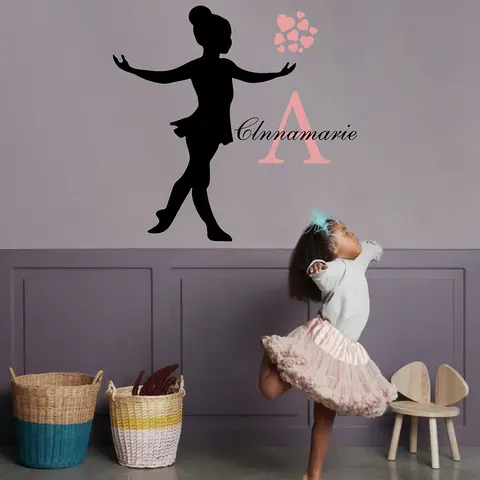 Custom Name Ballerina Dancer Wall Decal Sticker Girl Room Personalized Name Princess Queen Heart  Bedroom