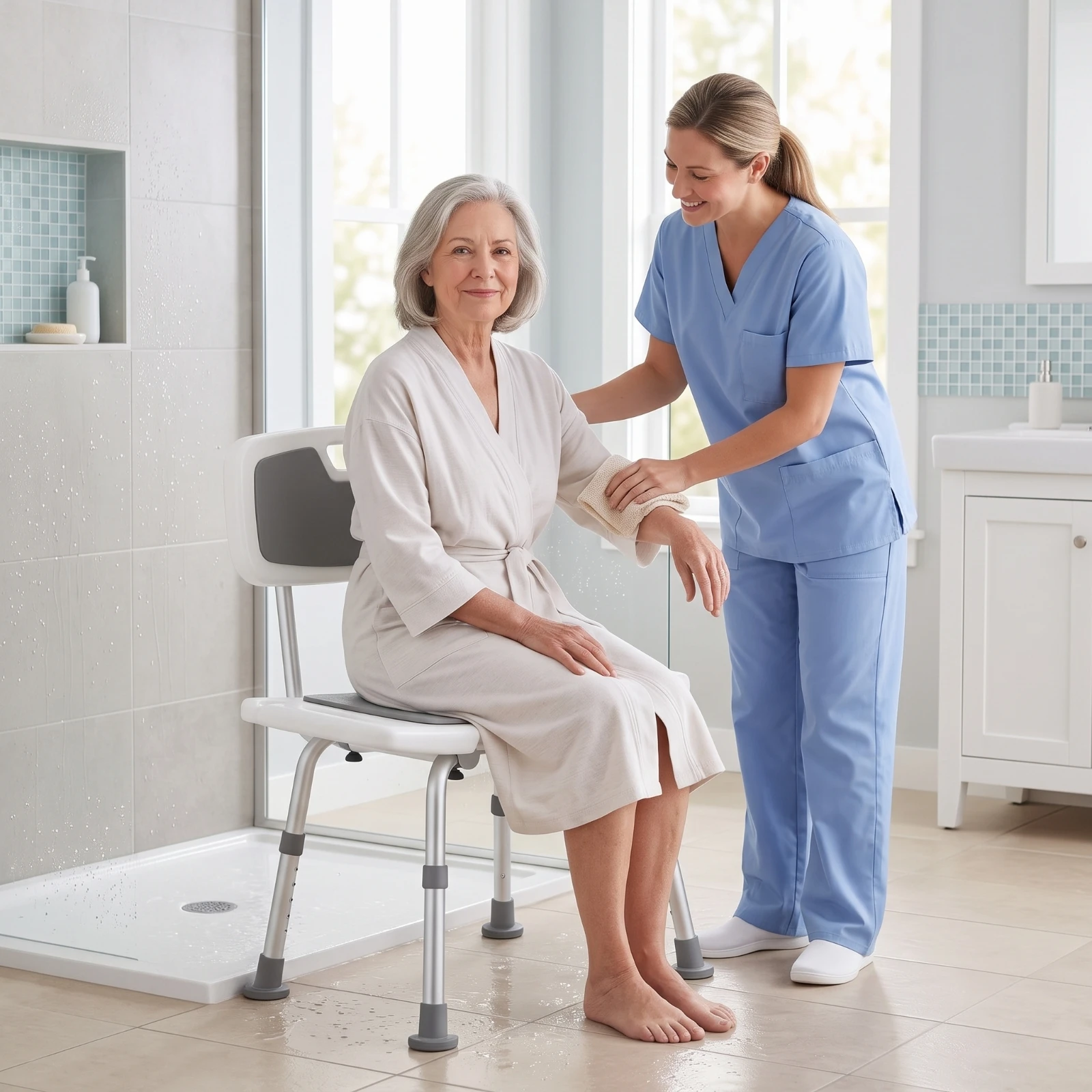 Shower Stool Skid-Resistant Shower Chair with Handholds Bath Seat Easy-to-Clean Bathroom Furniture Long-Lasting for Seniors view 6