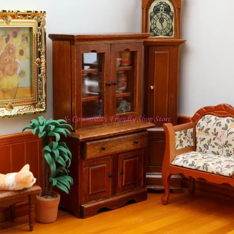 85AE Doll House Furniture Kitchen Storage Cabinet Model Figurine With Functional Door