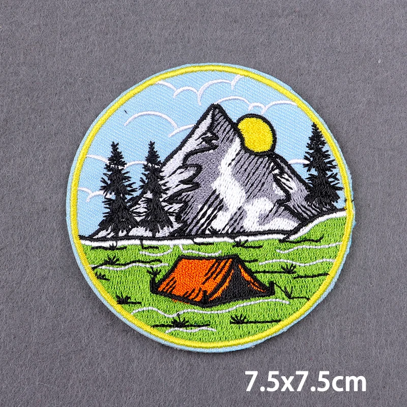 Camping Mountain Iron On Patches DIY Embroidery Patches For Clothes Jeans, Jacket And Backpack Adventure Fusible Patch